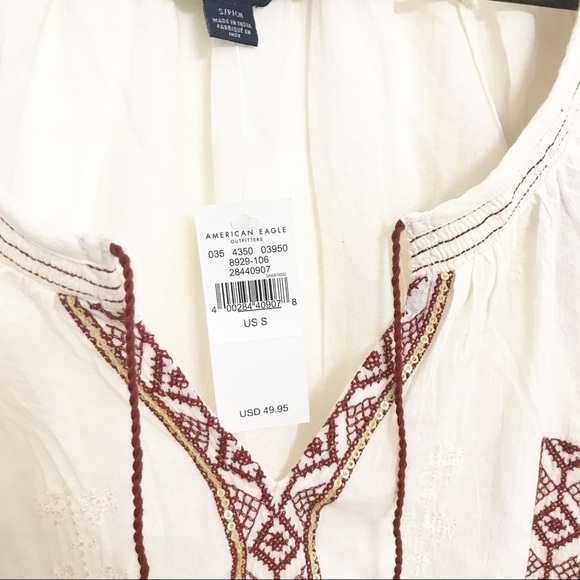 American Eagle Embroidered Peasant Top Sz Small - Picture 4 of 8